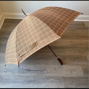 Ralph Lauren Vintage Umbrella Brown Plaid 90’s Doorman Hook Handle